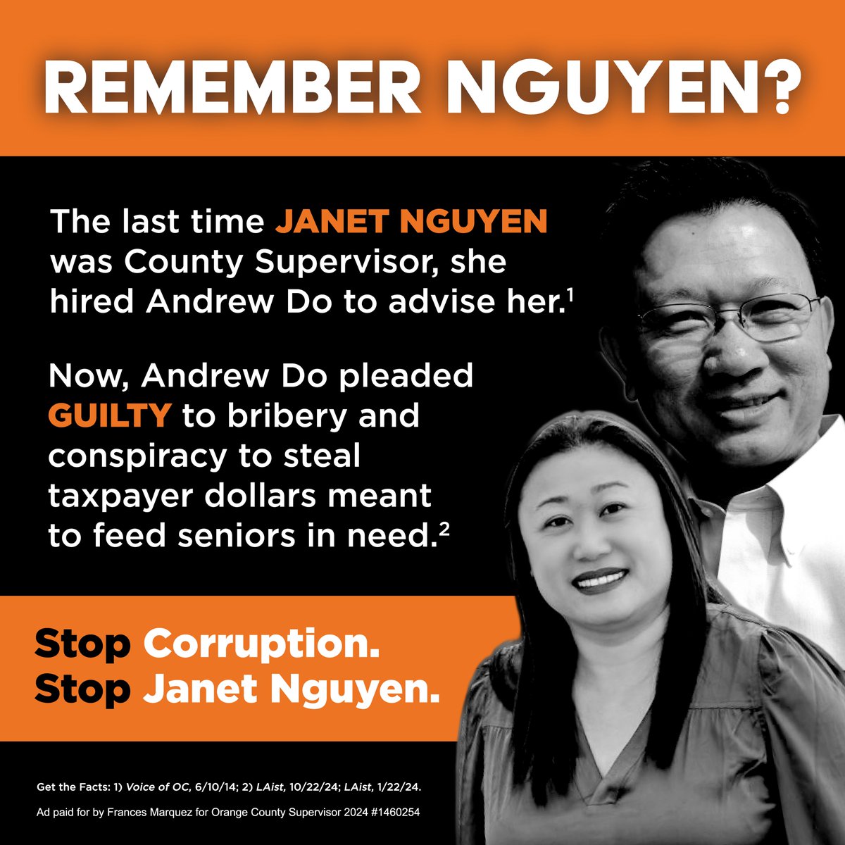 It's time to end the Janet Nguyen and Andrew Do era of corruption in Orange County. Vote Frances Marquez for Supervisor.