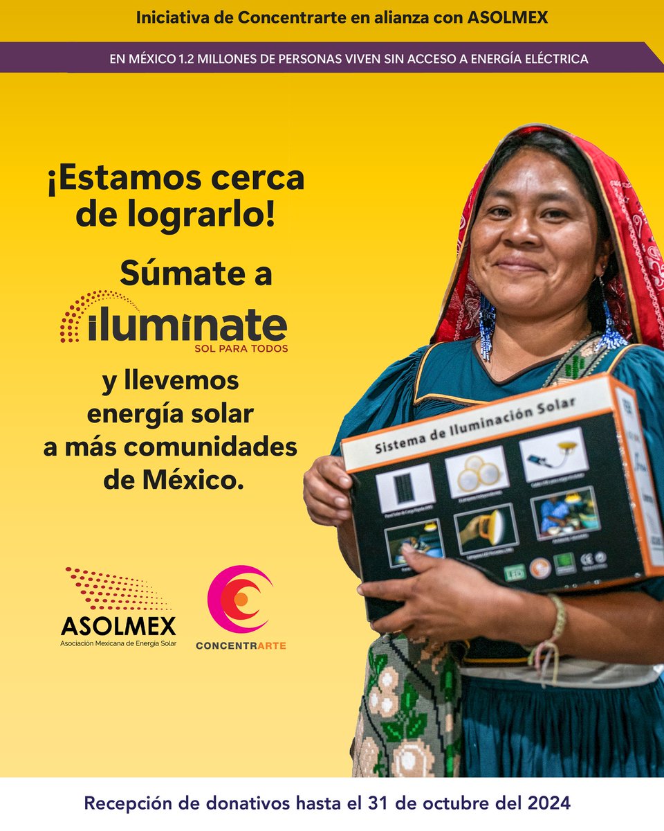 ¡Estamos a punto de lograrlo!
Sé parte de esta alianza
Contacto:
lourdes@concentrarte.org

#Asolmex

.

.

.

.

#SolParatodos #DonandoLuz #EnergíaLimpia

#ODS #ODS7 #DíaDeLaMujerIndigena
