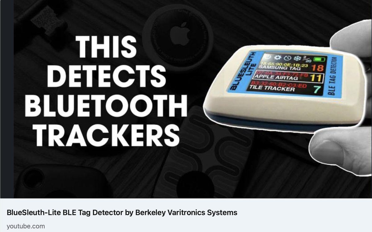 Scott Schober (@scottbvs) on Twitter photo BlueSleuth-Lite BLE Tag Detector by Berkeley Varitronics Systems
youtu.be/lr8vGpwCNqY?si…
#TagDetector #BLETracker #DeviceDetector #PersonalSecurity #stalking #tracking
<a href="/CybersecuritySF/">Steve Morgan</a> <a href="/HackedAgainBook/">Senior Cyber & other cybersecurity books</a> <a href="/BVSystems/">Wireless + Cybersecurity Expertise</a> BlueSleuth-Lite BLE Tag Detector by Berkeley Varitronics Systems
youtu.be/lr8vGpwCNqY?si…
#TagDetector #BLETracker #DeviceDetector #PersonalSecurity #stalking #tracking
<a href="/CybersecuritySF/">Steve Morgan</a> <a href="/HackedAgainBook/">Senior Cyber & other cybersecurity books</a> <a href="/BVSystems/">Wireless + Cybersecurity Expertise</a>