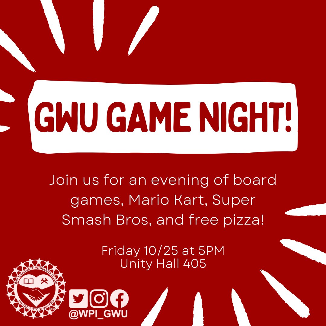 GWU is having another game night tomorrow at 5PM in Unity Hall 405. We'll have plenty of board games, Mario Kart/Super Smash Bros, and as always there will also be free pizza!