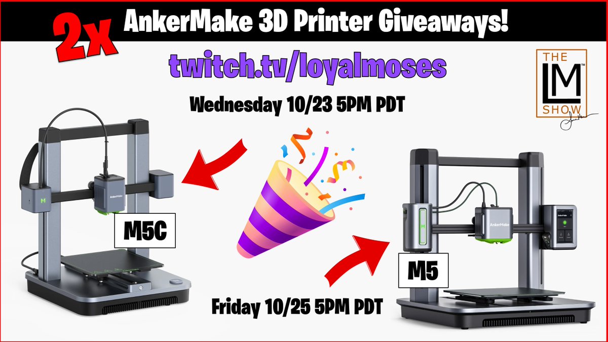 loyalmoses's tweet photo. Follow me, follow @AnkerMake &amp; SHARE THIS! 🔥 2x AnkerMake 3D Printer Giveaways!

TONIGHT we are giving away an AnkerMake M5C and on Friday we are giving away an AnkerMake M5!

BE THERE! 5PM PDT on https://t.co/B43pnUI9qw

I'll give away some NEW @Polymaker_3D Panchroma too! 🔥 https://t.co/CHRe2eykEc