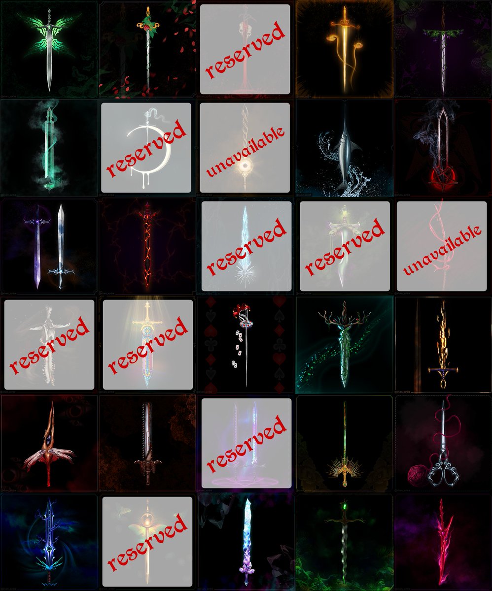 Remaining Swordtember adoptables! Use for your books, d&amp;d campaigns &amp; more ⚔️

£25/each, commerical use rights, (some t&amp;cs), please comment below to reserve.