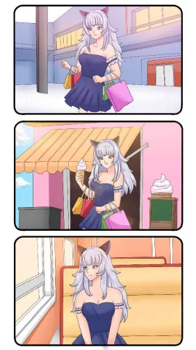 Comic page done <3 
She went shopping and then went to an ice cream parlor from there 🍦🛍️🛍️