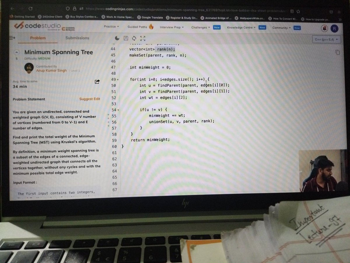 dinesh_2047's tweet image. 🚀 DSA Learning Update!
Today, I completed Lecture 97 of the Love Babbar series, learning about Disjoint Sets and Kruskal's Algorithm. Excited to dive deeper into graph algorithms and keep improving! 💻
#DSA #KruskalAlgorithm #DisjointSet #CSE #KeepLearning