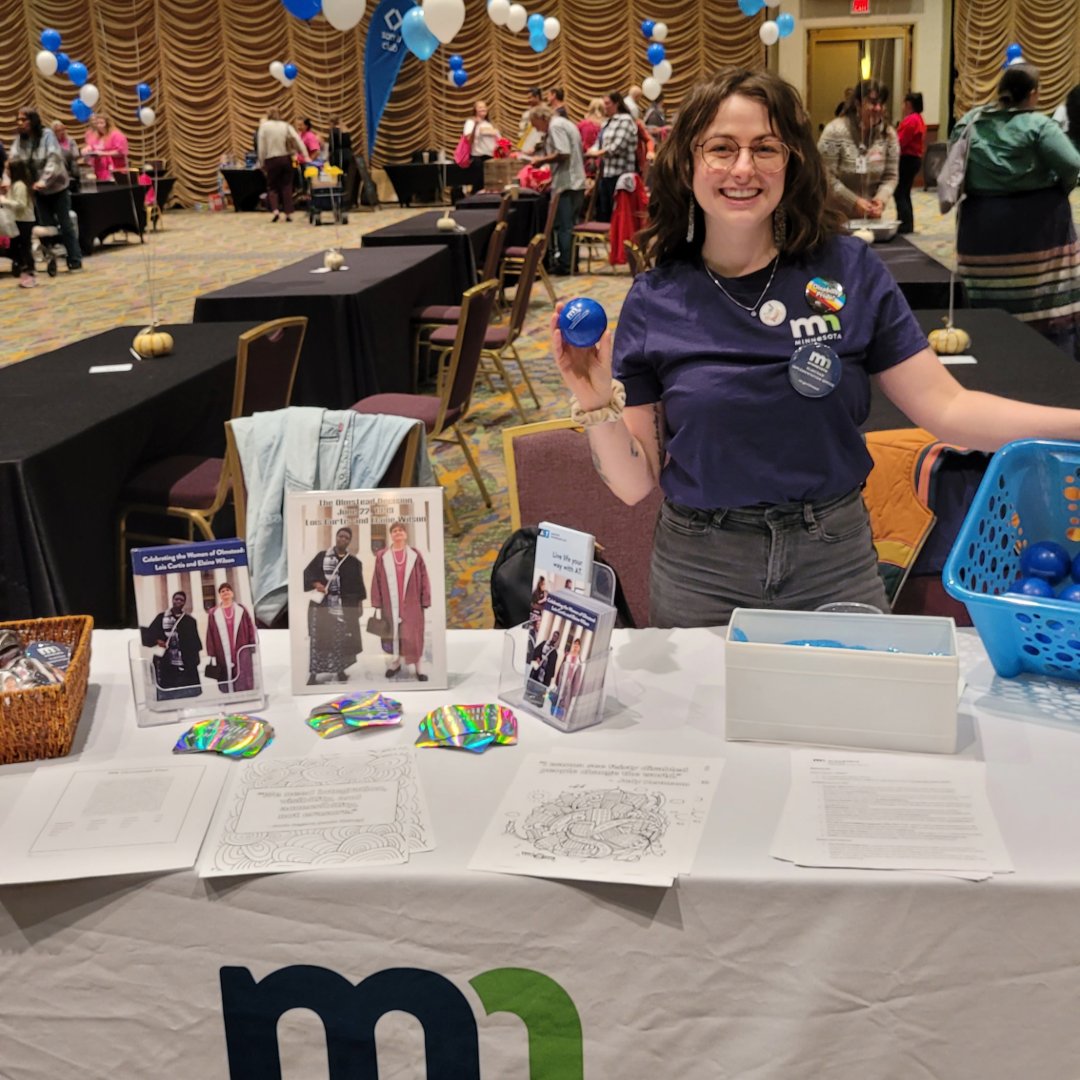 Two of our staff members attended the Prairie Island Health Fair last week. They had a great time connecting with people and sharing coloring sheets, stickers, buttons, cold packs, and information on the Olmstead Plan!