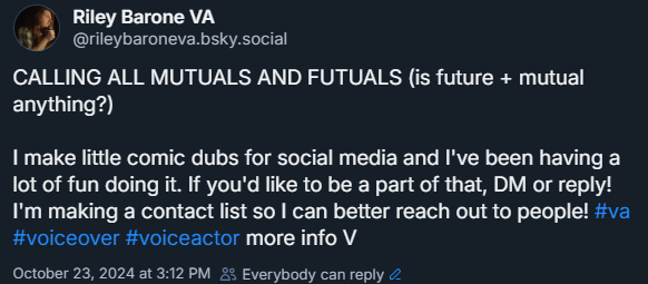 RileyBaroneVA's tweet photo. CALLIG ALL #VA #voiceactor MUTUALS!!! See image below! (the post is somewhere else, iykyk) https://t.co/7vLLm3JYVr