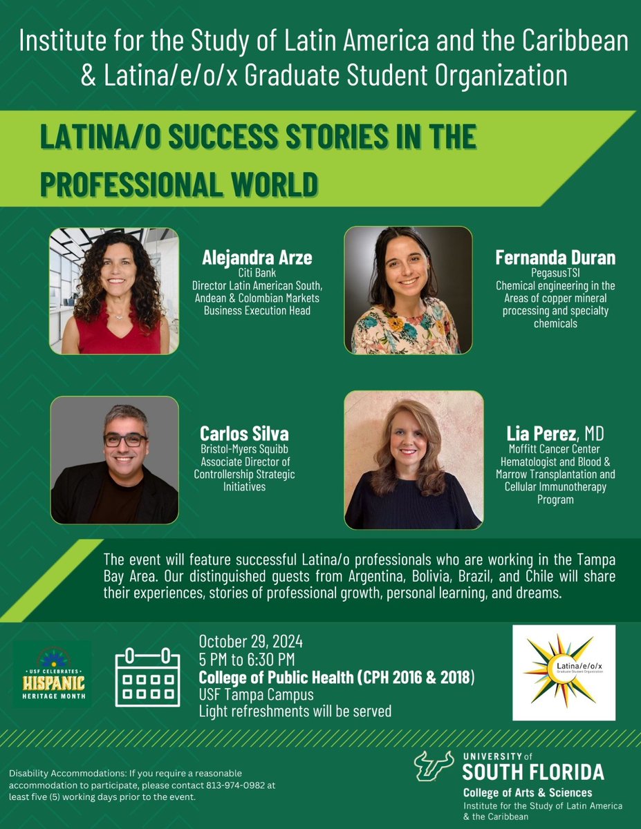 With great pleasure, ISLAC is partnering with the Latina/e/o/x Graduate Student Organization (LGSO) to organize a mentoring event next Tuesday, October 29th, from 5 to 6:30 pm. It will be held at the College of Public Health (Tampa Campus), Rooms 2016-2018.