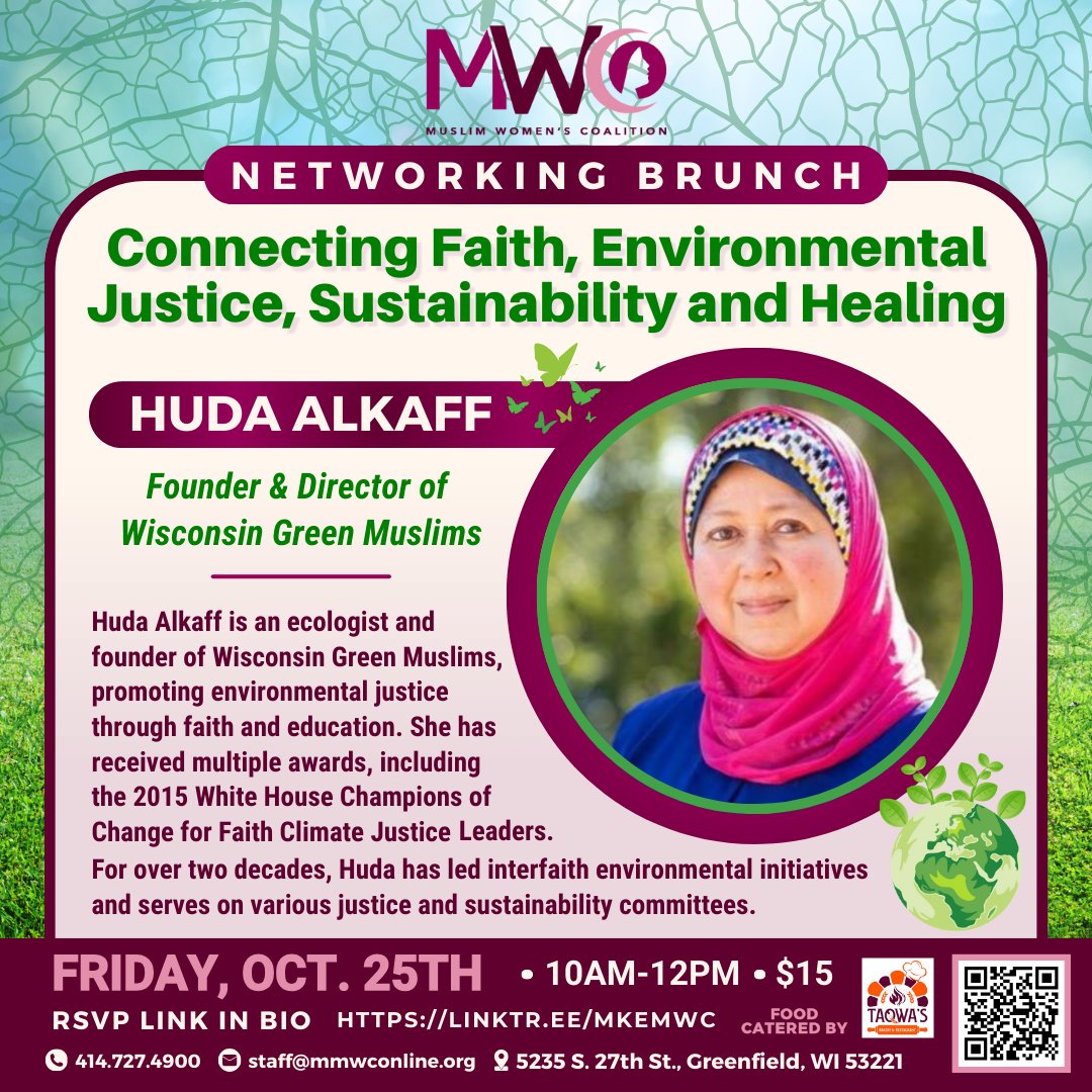 Check out this inspiring article on Huda Alkaff, founder of Wisconsin Green Muslims &amp; EJLF member, sharing her Open Circle model for practical environmental stewardship! She’ll also speak at the Muslim Women’s Coalition Brunch on energy democracy &amp; climate justice.🔗Link in bio!