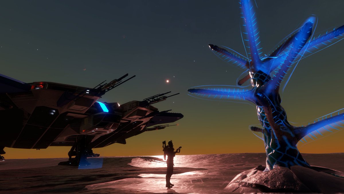 HappyMoonMonkey's tweet photo. Went exploring again. Took a detour to place called Ghost of Jupiter where I found a Wolf Rayet and in a neighboring star these Electrolie on the dark side of a planet around the B star, lit by the A star. Beautiful.
@EliteDangerous #stellarscreenshots https://t.co/7Oh5txOU16