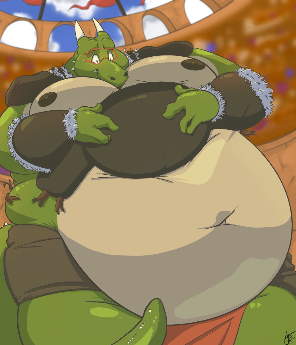 Big guy got hit with a fattening spell in the arena! It was super effective!