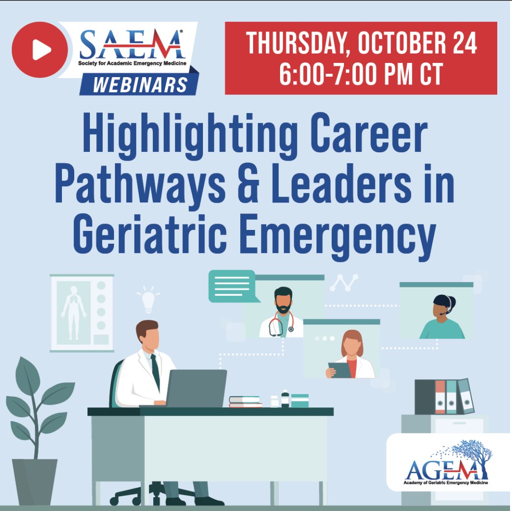 AGEM (@agem_saem) on Twitter photo ‼️LAST CALL‼️Webinar tomorrow (10/24)
Topic: Highlighting Career Pathways & Leaders in Geri EM
Speakers include <a href="/shan_lliu635/">Shan</a>, <a href="/MNShahMD/">Manish N. Shah, MD</a> & <a href="/RachelSkains/">Rachel Skains</a>
Moderated by <a href="/emergencyimprov/">Surriya Colleen Ahmad, MD</a> & <a href="/kmhunold/">Katie Hunold Buck</a>
<a href="/SAEMonline/">SAEM</a>
#emergencymedicine #saem #agem #geriatricmedicine #emergencydepartment ‼️LAST CALL‼️Webinar tomorrow (10/24)
Topic: Highlighting Career Pathways & Leaders in Geri EM
Speakers include <a href="/shan_lliu635/">Shan</a>, <a href="/MNShahMD/">Manish N. Shah, MD</a> & <a href="/RachelSkains/">Rachel Skains</a>
Moderated by <a href="/emergencyimprov/">Surriya Colleen Ahmad, MD</a> & <a href="/kmhunold/">Katie Hunold Buck</a>
<a href="/SAEMonline/">SAEM</a>
#emergencymedicine #saem #agem #geriatricmedicine #emergencydepartment