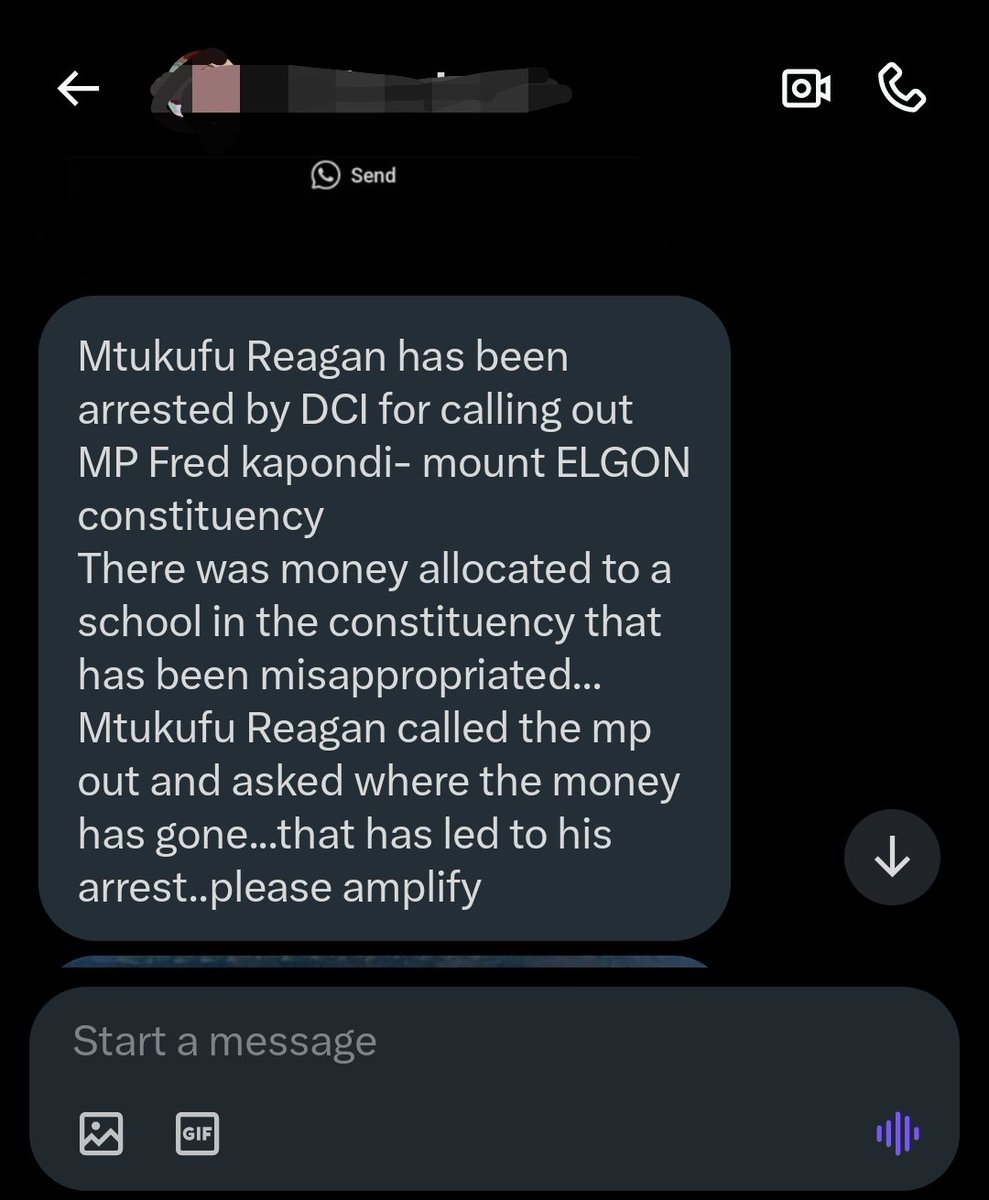 RealOmtatah's tweet photo. I have just received this DM about a young mab named Mtukufu Reagan who has been arrested. 

It is connected to a post he made on social media condemning corruption in his constituency. 

Help me retweet and amplify this widely.

The COK 2010 accords every Kenyan the Freedom of Speech.

And Kenyans have the right to oversight and question the people they employed.

This IMPUNITY must stop!