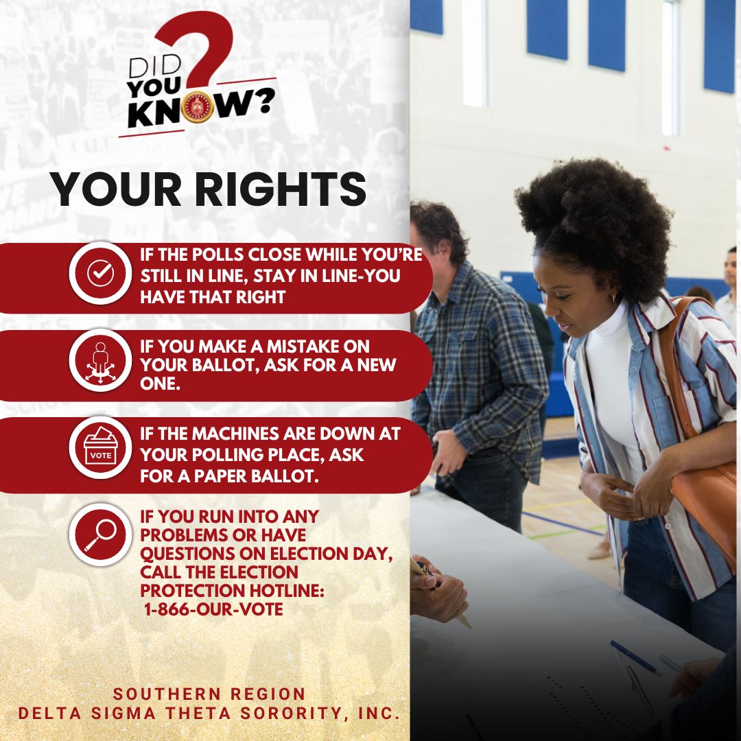 southerndst1913's tweet photo. Day 13! ⏳ It’s Work It Out Wednesday and we’re putting in the work! 💪🏾

Today’s action: Do something! Share the Did You Know facts from Southern Region’s social media pages. 🗳️ Know your rights while at the polls—let’s spread the knowledge!

#SRDST #DST1913 #SRDOSOMETHING https://t.co/BEEurua0mV