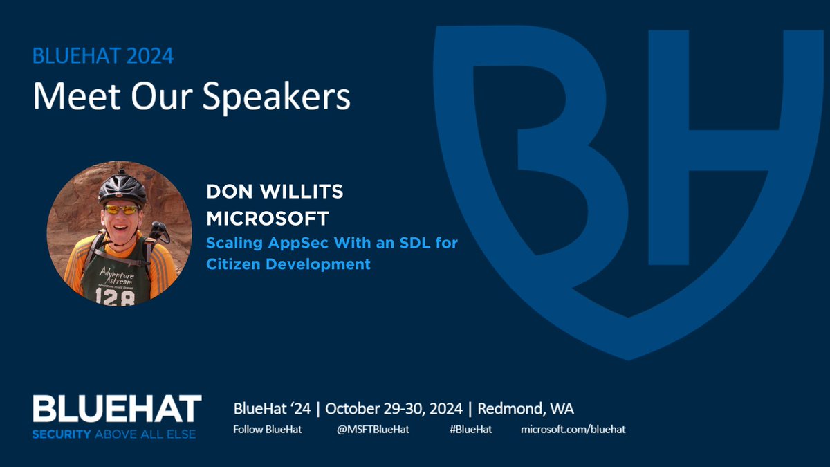 MSFTBlueHat's tweet image. 📣SPEAKER ANNOUNCEMENT📣

Our next #BlueHat speakers are Michael Bargury (@mbrg0), Co-Founder &amp;amp; CTO, Zenity and Project Leader at OWASP, and Don Willits, Senior Program Manager, Microsoft. They will be co-presenting a talk titled “Scaling AppSec with an SDL for Citizen…