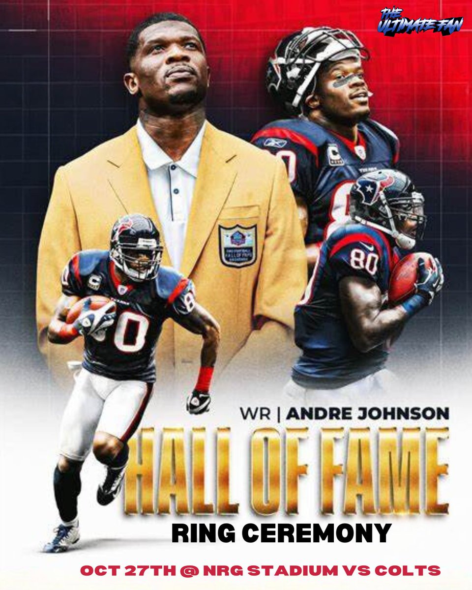 ultimatefanhtx's tweet photo. Sunday at NRG is going to be legendary! Houston icon Andre Johnson will get his HOF ring! We need maximum energy in the stands for this epic moment—get your tickets and let’s make some noise for AJ and our Texans! 🏈🙌

💻https://t.co/AlINtwBfwW

#AndreJohnsonHOF https://t.co/eaUuXkHGxW
