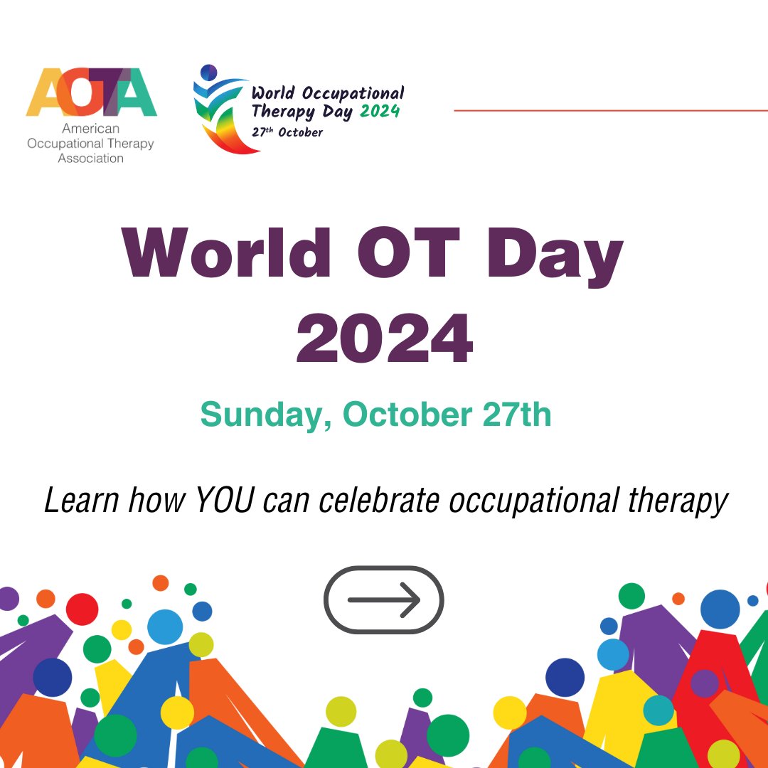 AOTAInc's tweet photo. World Occupational Therapy Day is approaching 🎉 
Kick off your celebrations with FREE access to valuable resources starting today, Oct. 23 - Oct. 31.

Spread the word on #WorldOTDay using our toolkit with ready-to-share social posts &amp; graphics! Find more: https://t.co/EA1wztdIGU https://t.co/hukwWII2Nd