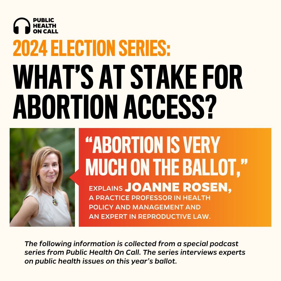 Johns Hopkins Bloomberg School of Public Health (@johnshopkinssph) on Twitter photo Abortion access is on the ballot nationwide this November.
Swipe through the key takeaways from the latest <a href="/PublicHealthPod/">Public Health On Call</a> Election 2024 Special Series episode that covers what's at stake on the 2024 ballot for access to abortion.
Listen to the full episode: Abortion access is on the ballot nationwide this November.
Swipe through the key takeaways from the latest <a href="/PublicHealthPod/">Public Health On Call</a> Election 2024 Special Series episode that covers what's at stake on the 2024 ballot for access to abortion.
Listen to the full episode:
