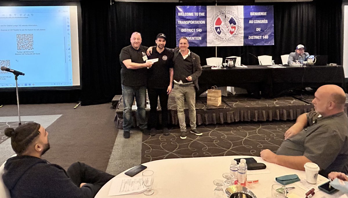 140District's tweet photo. Transportation District 140 2024 Annual Convention, Winnipeg - Winner of the 50/50 Raffle and donation to Guide Dogs of America - Vincent Constantineau LL1751 #IAM #DL140Con2024 #union #canada #labour #GuideDogsOfAmerica #TenderLovingCanines https://t.co/XYJEQQTZPj