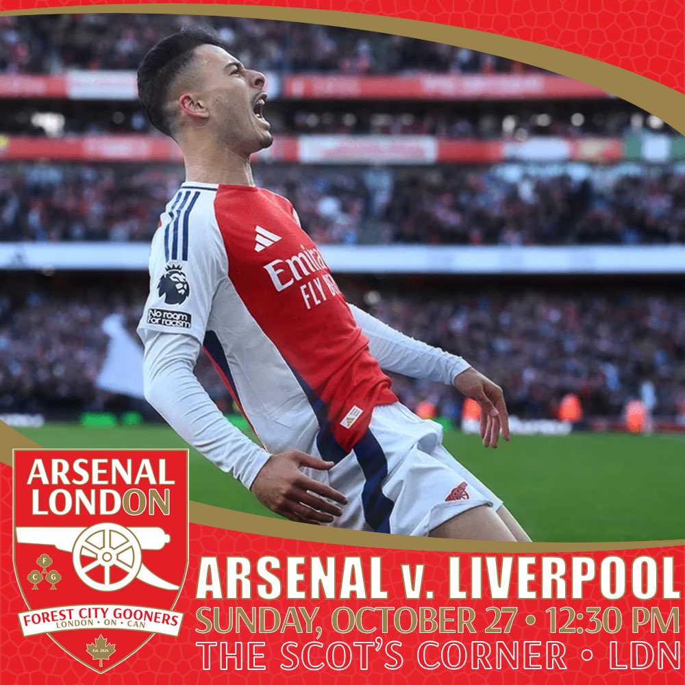 We are at The Scot's Corner again this weekend for a huge matchup against Liverpool!

Scot's will have food and drink specials and we're guaranteed to commiserate about Anthony Taylor. It's a can't miss!

Support the club, support the pub!

#GreatWhiteNorthBank <a href="/arsenalcanadasc/">Arsenal Canada</a>