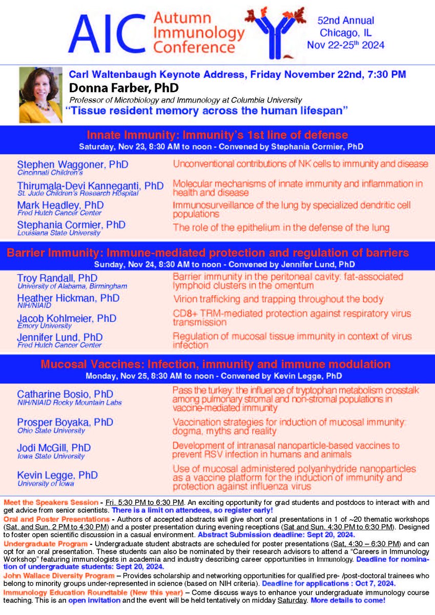 We are 30 days out from #AIC2024! Time to start working on those posters and presentations. We're looking forward to seeing everyone in Chicago on Nov 22nd!  

While abstract submission is closed, registration is still open.  
autumnimmunologyconference.org/registration
