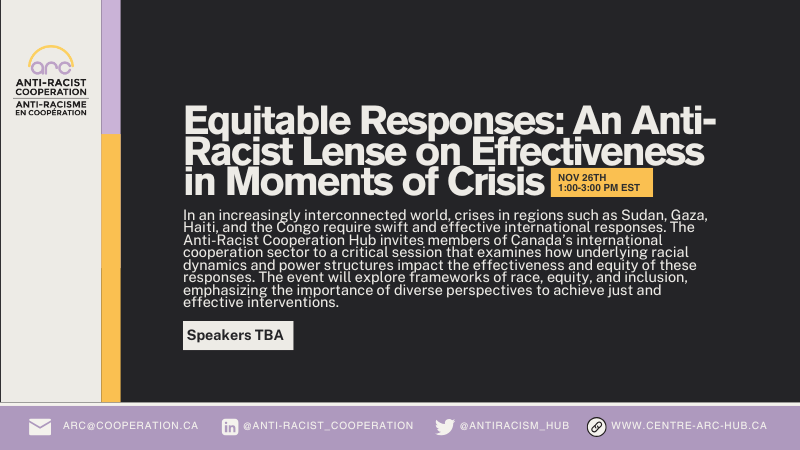 Join us for a session that will explore frameworks of race, equity, and inclusion, emphasizing the importance of diverse perspectives to achieve just and effective interventions in moments of crises! Speakers to be announce soon!

Register now: centre-arc-hub.ca/event/equitabl…