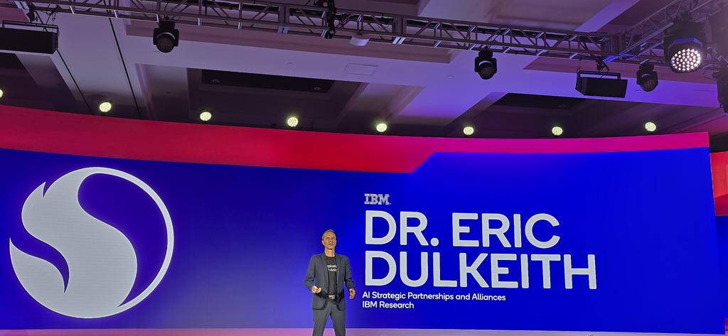 <a href="/Qualcomm/">Qualcomm</a> <a href="/nakulduggal/">Nakul Duggal</a> <a href="/Snapdragon/">Snapdragon</a> <a href="/AnalystSoumen/">Soumen Mandal</a> <a href="/Inquisitiveme17/">Mohit Sharma</a> <a href="/MobilePeter/">Peter Richardson</a> <a href="/MercedesBenz/">Mercedes-Benz</a> <a href="/Li_Auto_/">Li Auto</a> <a href="/Google/">Google</a> <a href="/geffgen/">Gretchen Effgen</a> <a href="/donnymac/">Don McGuire</a> <a href="/cristianoamon/">Cristiano R. Amon</a> <a href="/CounterPointTR/">Counterpoint Research</a> <a href="/BradyWang10/">Brady Wang</a> <a href="/Snapdragon_IN/">Snapdragon India</a> <a href="/MercedesAMGF1/">Mercedes-AMG PETRONAS F1 Team</a> <a href="/TotoWolff_/">Toto Wolff</a> <a href="/GadgetFreak4U/">Ritesh Bendre</a> <a href="/EpicGames/">Epic Games Store</a> <a href="/UnrealEngine/">Unreal Engine</a> <a href="/Bill_Clifford/">Bill Clifford</a> <a href="/Rivian/">Rivian</a> <a href="/WassymBensaid/">Wassym Bensaid</a> <a href="/amazon/">Amazon</a> <a href="/anshuman_saxena/">Anshuman Saxena</a> <a href="/salesforce/">Salesforce</a> <a href="/tonkra89/">Tony Kratovil</a> <a href="/nuvia_inc/">Nuvia Inc.</a> <a href="/axios/">Axios</a> <a href="/inafried/">Ina Fried</a> <a href="/durga_malladi/">Durga Malladi</a> <a href="/MistralAI/">Mistral AI</a> <a href="/Toucas/">Marjorie Janiewicz</a> <a href="/IBMResearch/">IBM Research</a> Head of AI Alliances Dr Eric Dulkeith on stage talking about AI and collaboration with <a href="/Qualcomm/">Qualcomm</a> for their Granite family of models for the edge.

"Future of AI is Open"

- The work should be explainable and trustworthy 
- Emergence of AI Foundation models has