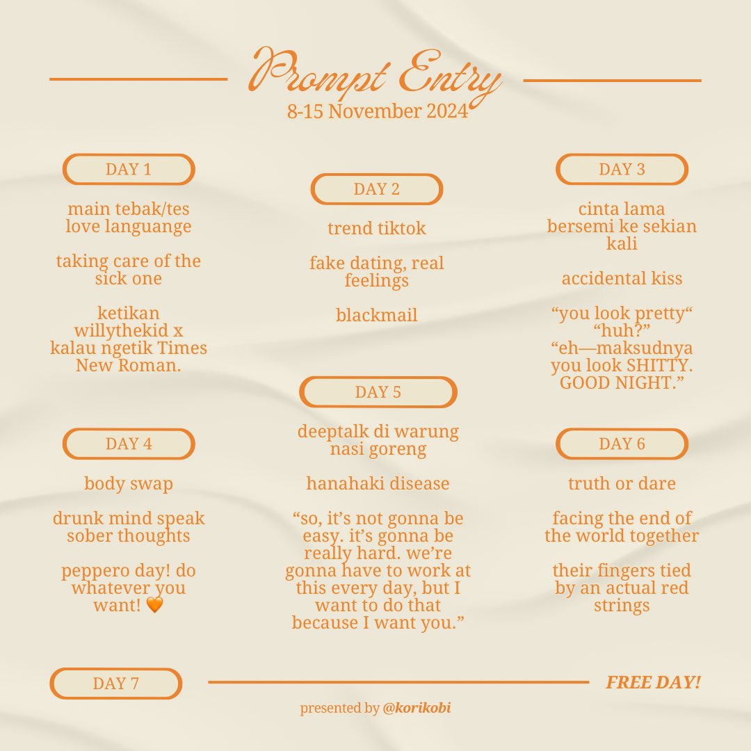 korikobi's tweet photo. HAIKYUU RARE PAIR WEEK 2024
——————— IS NOW HERE! 🧡

🏮 8 - 15 Nov 2024
📔 PROMPT DROPPED
🍹 Use #HQRarePairWeek2024 or tag me @korikobi when submitting, I can’t wait to see your works, Dear Lovelies! 🤩 https://t.co/Ci22UWmTQC