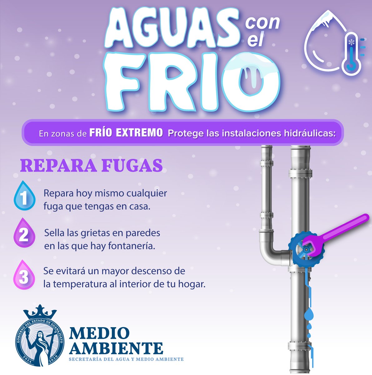 Las fugas de agua además de desperdiciar este líquido vital también son causantes de una temperatura más baja dentro de tu hogar.🥶 ¡Repáralas hoy mismo!  💧🔧