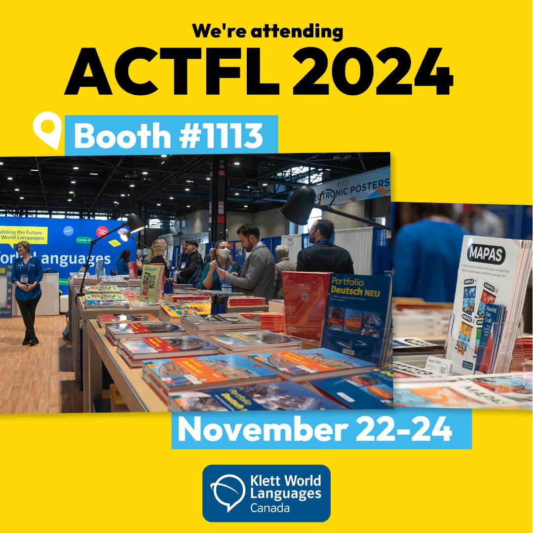 We're excited to announce that we'll be accompanying our colleagues from Klett World Languages in the US at ACTFL 2024 in Philadelphia from November 22-24! 

Come visit KWL at booth #1113 – We can't wait to see you!

#actfl24