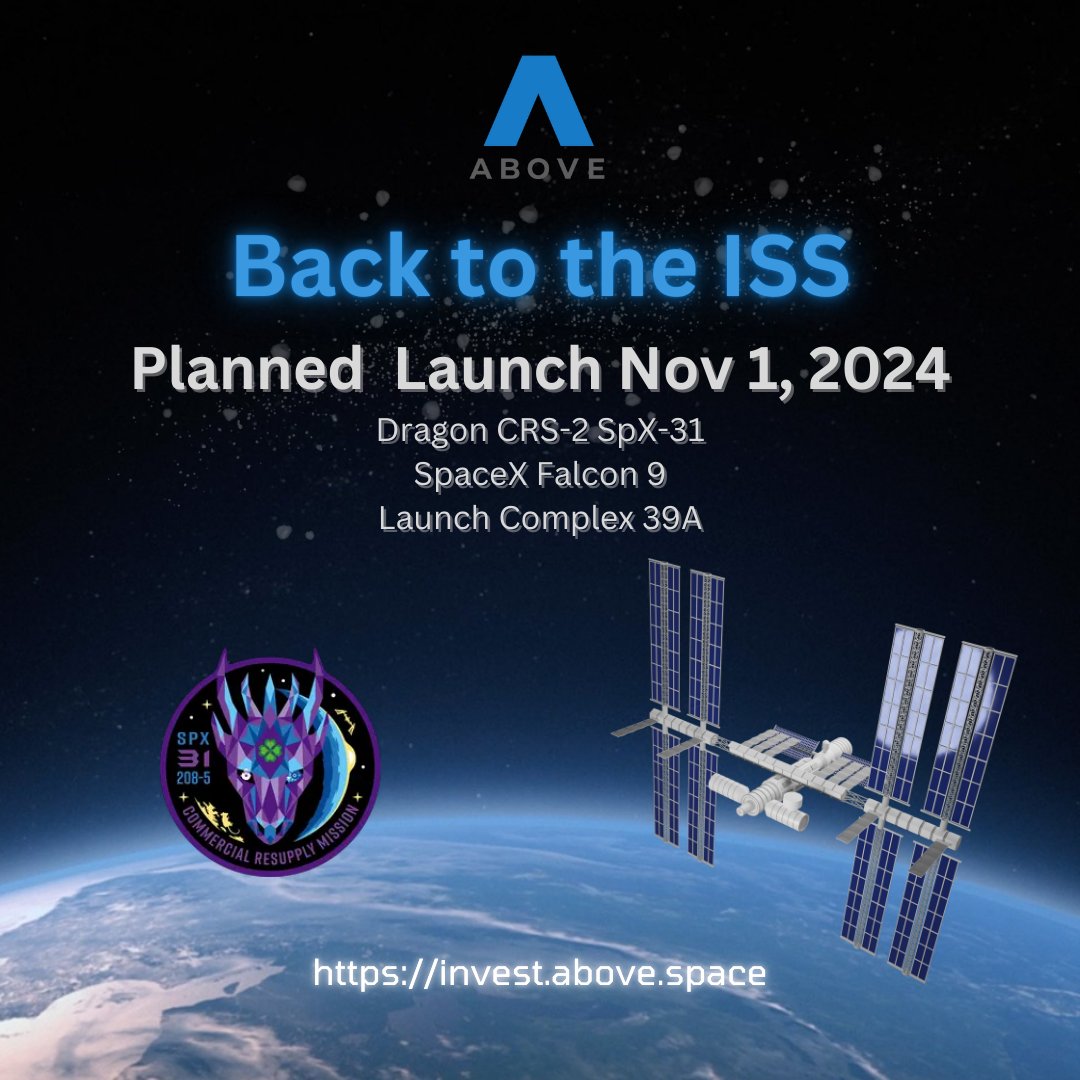 BIG NEWS! In just 9 days, ABOVE Space is blasting back to the ISS with customers on board! We're proud to be supporting valuable cargo and advancing our technology for future space platforms. Learn more about how you can be part of ABOVE's mission at ow.ly/fK1v50TS2Ae