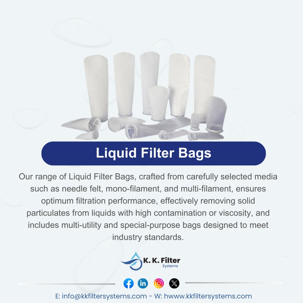 KKFilterSystems's tweet image. Our Liquid Filter Bags, made from premium media like needle felt, mono-filament, and multi-filament, deliver optimal filtration performance by effectively removing solid particulates from high-contamination ...
