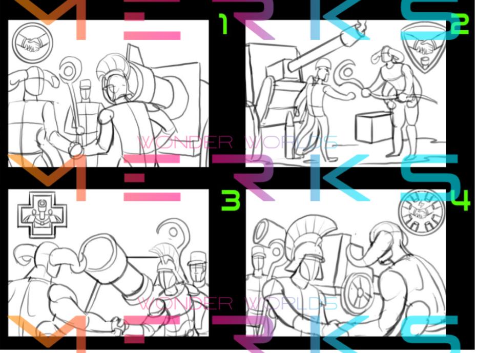 WWMerks's tweet image. Happy #gamedevelopment weds! Designing a #cardgame means choosing the right #art for the card. Our artists give us several takes and we then choose the best fit. This is are the choices for a trap card #ultai negotiations. Which would you pic? #wwmerks #wargame #livingwargame