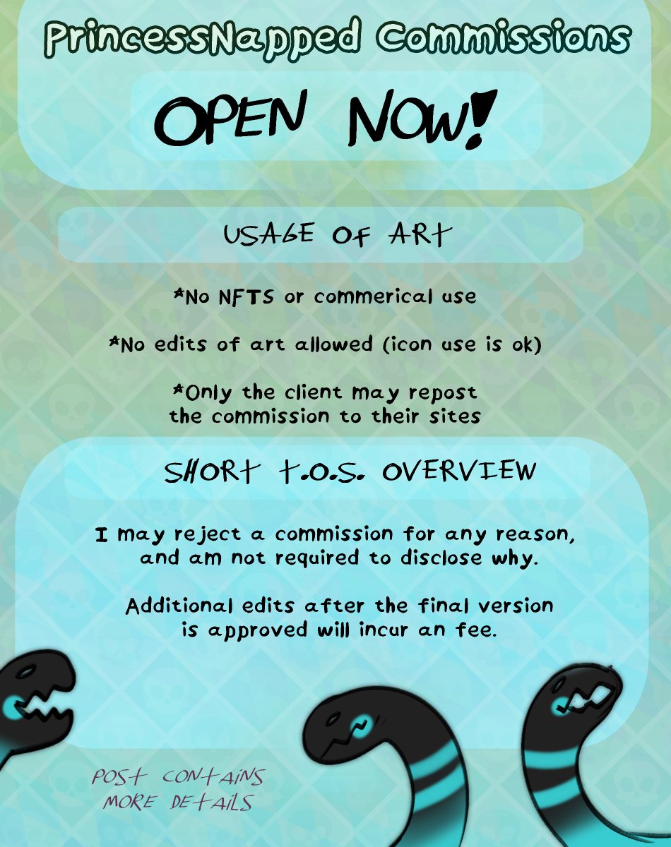 PrincessNapped's tweet image. My commissions are open now!

They will be open from now until November 7, 2024.  

If you'd like one, please fill out my form here:
docs.google.com/forms/d/e/1FAI… 
 
You can find more information at my website here:
 princessnapped.com

🎠🧵