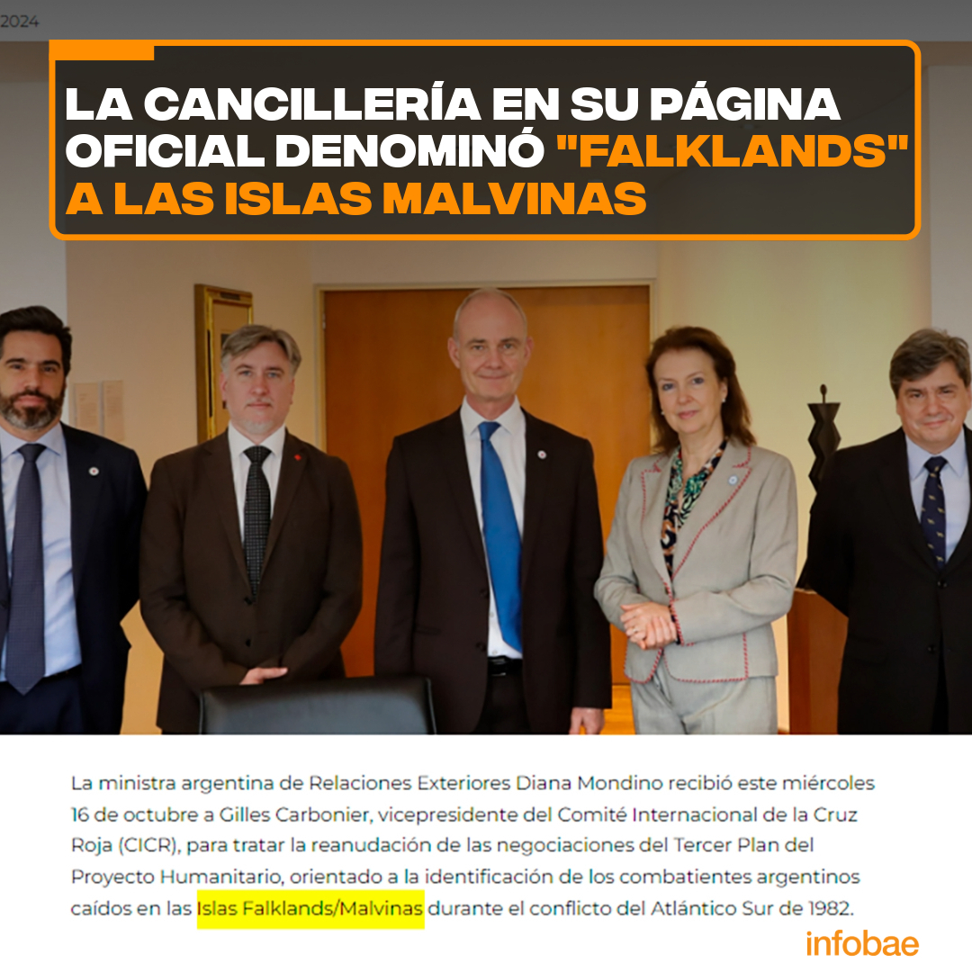 infobae's tweet photo. La Cancillería en su página oficial denominó “Falklands” a las Islas Malvinas | Por Facundo Chaves
https://t.co/GKIWFjsvwW https://t.co/tE2XWjdDYa