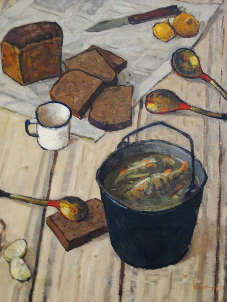 SovietPostcards's tweet photo. "Fish Soup" by Boris Shvarkov (1967) https://t.co/KSVmUbZBqB