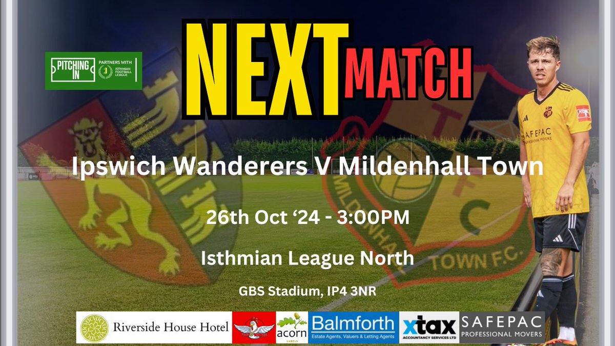 Mildenhall Town FC (@mildenhalltown) on Twitter photo We are on the road again this weekend as we travel down the A14 to face <a href="/_IWFC/">Ipswich Wanderers FC</a>
Get along and support the boys
#upthehall #nonleaguefootball #supportyourlocalclub We are on the road again this weekend as we travel down the A14 to face <a href="/_IWFC/">Ipswich Wanderers FC</a>
Get along and support the boys
#upthehall #nonleaguefootball #supportyourlocalclub