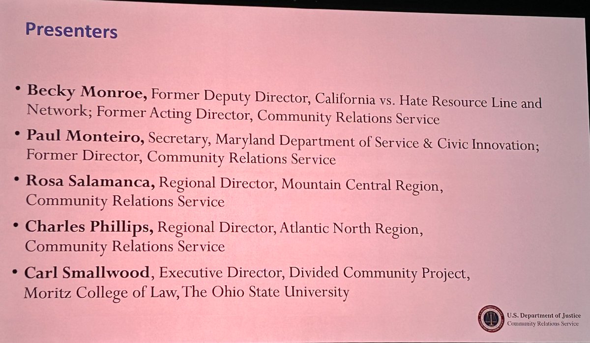 The <a href="/DOJ_CRS/">DOJ CRS</a> serves communities, advocacy groups, and government agencies that are affected by hate crimes and incidents, bias-driven disputes, threats to places of worship, and other situations that divide communities.  #eradicatehate