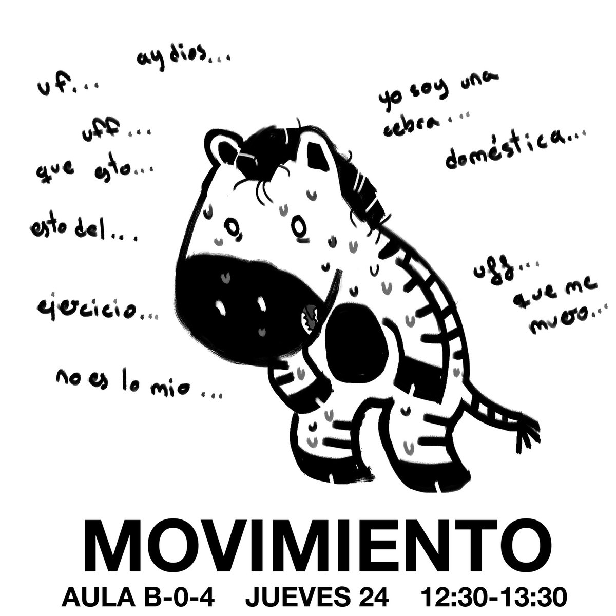 Buenas noches cebritas
La sesión de mañana será de movimiento 🤸‍♂️
Aprenderemos a darle vida a nuestros personajes y darle más dinamismo al cómic 
Nos vemos como siempre mañana de 12:30 a 13:30 en el aula B-0-4

Cartel hecho por <a href="/robotic_poet/">Lottie !! #ArtistsForValencia🖌️🇵🇸</a>