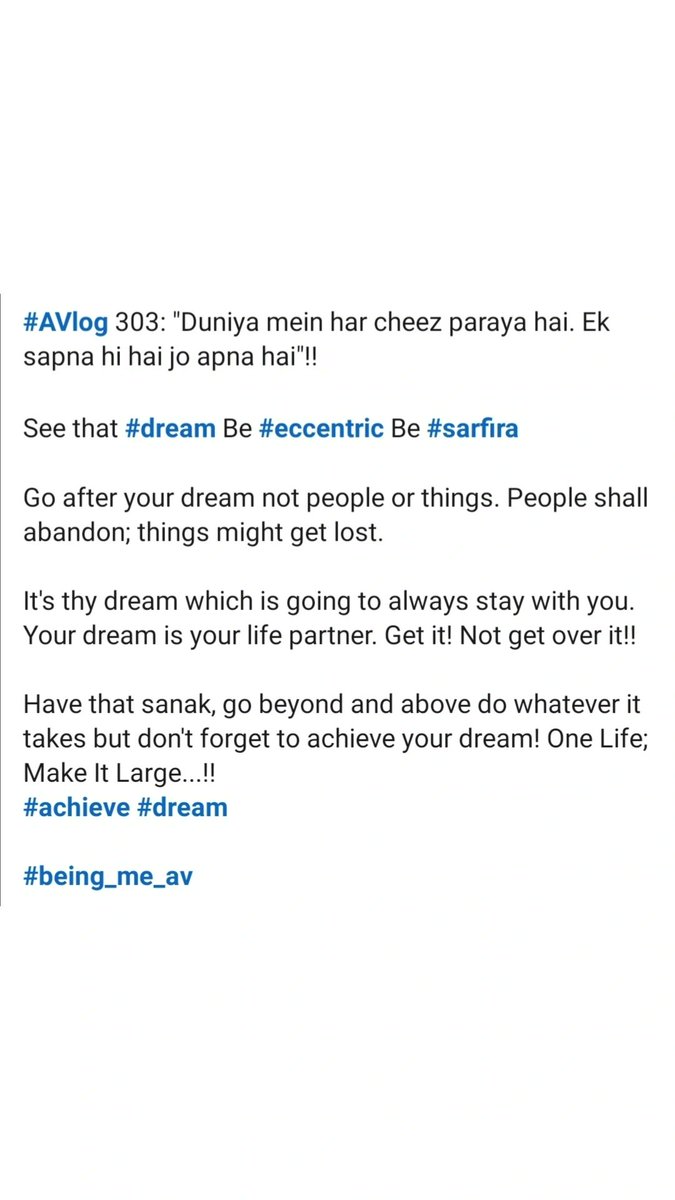 being_me_av's tweet image. #AVlog 303: "Duniya mein har cheez paraya hai. Ek sapna hi hai jo apna hai"!!

See that #dream Be #eccentric Be #sarfira

 One Life; Make It Large...!!

#achieve #dream 

#being_me_av