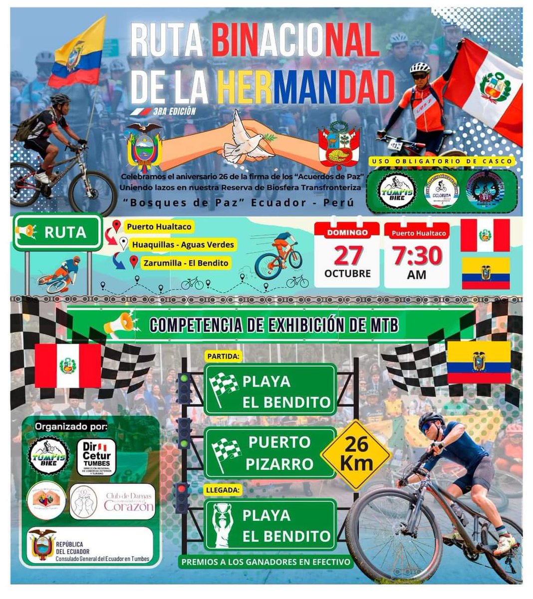 CECUTumbes's tweet photo. En el Marco del Aniversario 26 de la firma de los Acuerdos de Paz invitamos al público en general a participar en la Ruta Binacional de la Hermandad, 3ra Edición, que se desarrollará en la Reserva de Biosfera Transfronteriza BOSQUES DE PAZ ECUADOR - PERÚ,
 https://t.co/qbXasdPC9y https://t.co/vBGYt0kCYy