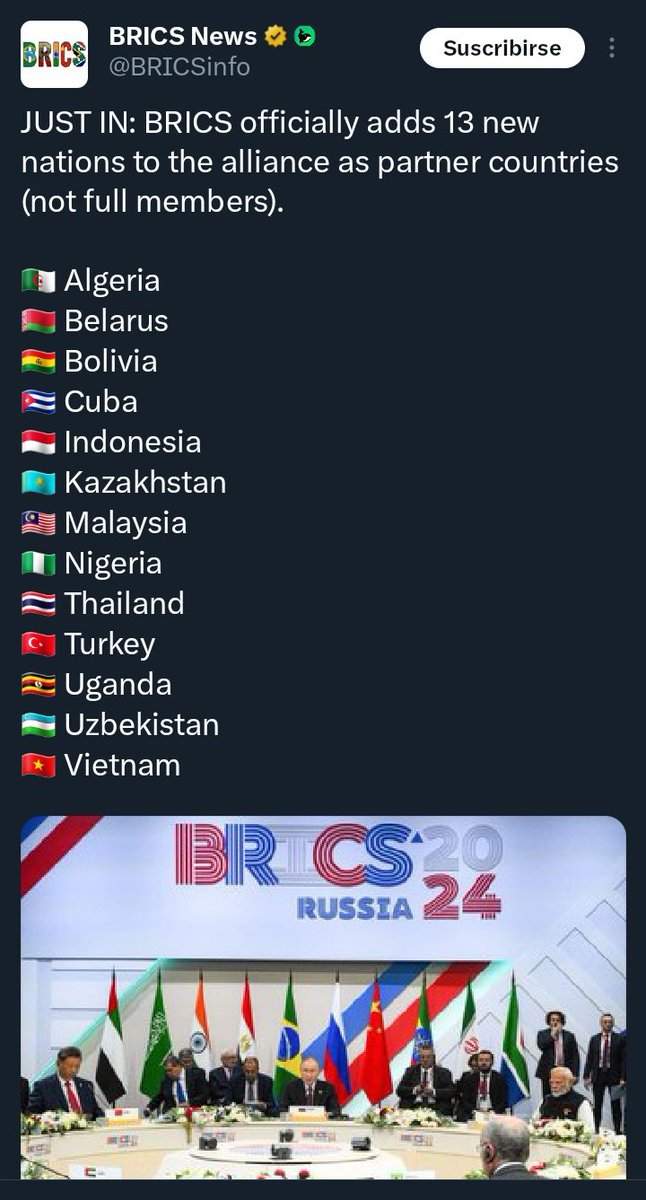 ATENTOS!! BRICS News informa la incorporación de la República de Cuba y otras 12 naciones del Sur Global como "países socios" a los BRICS... ahora sí, ya pueden comenzar a patalear en Miami!!