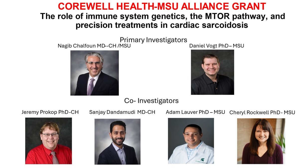 Frederik Meijer Heart & Vascular Institute (@fm_hvi) on Twitter photo Excited to announce our new project funded by Corewell Health-MSU Alliance! 🎉 We’re exploring the role of immune genetics and the MTOR pathway in cardiac sarcoidosis. Congrats to our dedicated team, including PIs Dr. <a href="/NagibChalfoun/">nagib chalfoun</a> and Dr. Daniel Vogt! Excited to announce our new project funded by Corewell Health-MSU Alliance! 🎉 We’re exploring the role of immune genetics and the MTOR pathway in cardiac sarcoidosis. Congrats to our dedicated team, including PIs Dr. <a href="/NagibChalfoun/">nagib chalfoun</a> and Dr. Daniel Vogt!