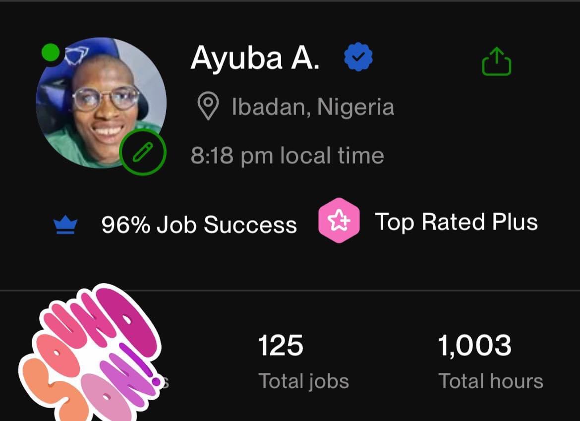 AkintomideAyub1's tweet photo. Milestone Alert 😃
I'm beaming with pride! Just hit 1,000 hours on Upwork!
Built countless funnels, websites, and automations that drive real results!
Shoutout to @Upwork for the opportunity!
Big ups @geegpay_hq for making it all an easy ride.
#UpworkMilestone https://t.co/poFNXCmR2s