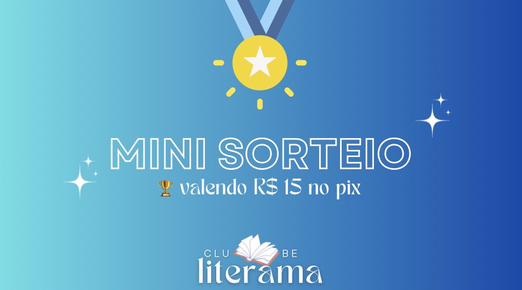 clubeliterama's tweet image. ✨ MINI SORTEIO LITERAMA 🩵

🏆 Prêmio de R$ 15,00 no Pix

🩵 Regras: 

• Seguir @clubeliterama 
• Curtir e dar RT neste tweet
• Curtir e dar RT no tweet fixado
• Comentar que está participando 

🗓️ Resultado dia 01/11
🍀 Boa sorte!