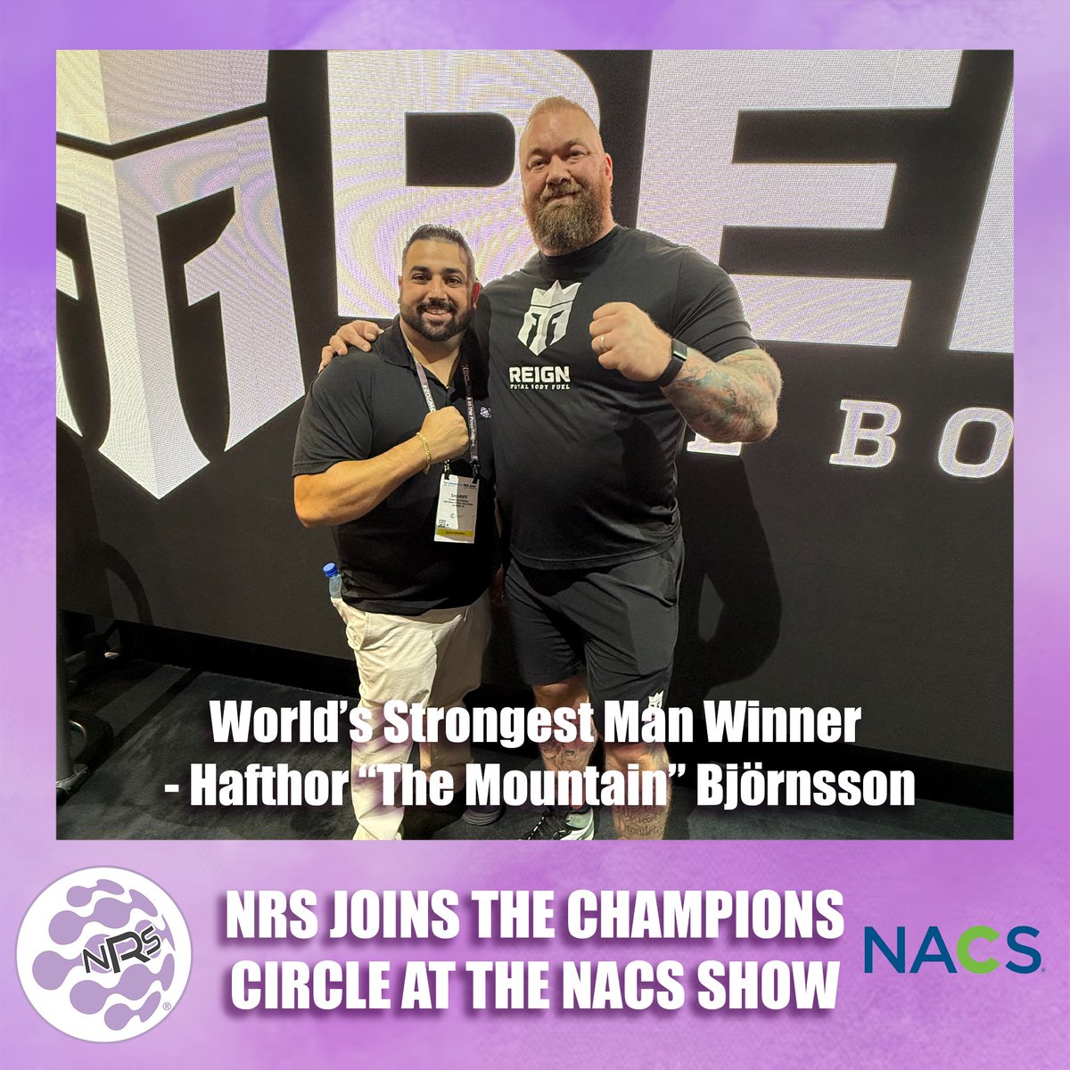 nrsplus's tweet photo. NRS was doing some heavy lifting at the @NACSonline show in #Vegas 💪 We're #1 in credit card processing &amp; we got to connect with these champions  @TheNotoriousMMA, @RealLAKnight, to @ThorBjornsson. Together, we’re all about being #1! 🏆
#ChampionMindset #CreditCardProcessing https://t.co/uNvznfL98m
