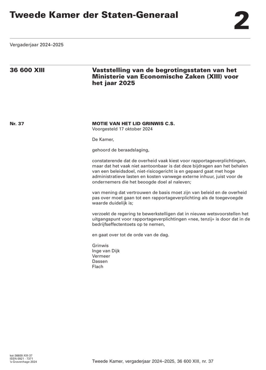 Pieter_Grinwis's tweet photo. Vorige week de positieve ondernemersagenda ‘Vertrouwen in ondernemend Rijnland’ namens de @christenunie gepresenteerd en ingebracht, inclusief drie moties, tijdens de begrotingsbehandeling van @MinisterieEZ 👉🏼 https://t.co/nNATehsrZq

Inmiddels zijn alle drie de moties aangenomen door @2eKamertweets 

✅ Voor doelregelgeving, tegen middelvoorschriften met eindeloze rapportageverplichtingen.
✅ Voor een sterkere verankering van het Rijnlandse denken bij beursgenoteerde ondernemingen.
✅ Voor een familietoets om te checken of nieuw beleid wel familiebedrijvenvriendelijk is.
