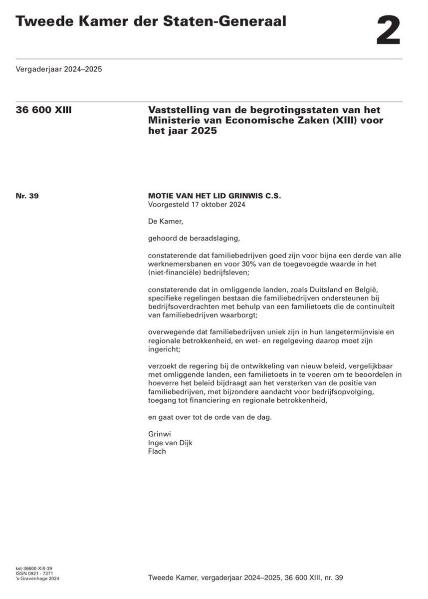 Pieter_Grinwis's tweet photo. Vorige week de positieve ondernemersagenda ‘Vertrouwen in ondernemend Rijnland’ namens de @christenunie gepresenteerd en ingebracht, inclusief drie moties, tijdens de begrotingsbehandeling van @MinisterieEZ 👉🏼 https://t.co/nNATehsrZq

Inmiddels zijn alle drie de moties aangenomen door @2eKamertweets 

✅ Voor doelregelgeving, tegen middelvoorschriften met eindeloze rapportageverplichtingen.
✅ Voor een sterkere verankering van het Rijnlandse denken bij beursgenoteerde ondernemingen.
✅ Voor een familietoets om te checken of nieuw beleid wel familiebedrijvenvriendelijk is.