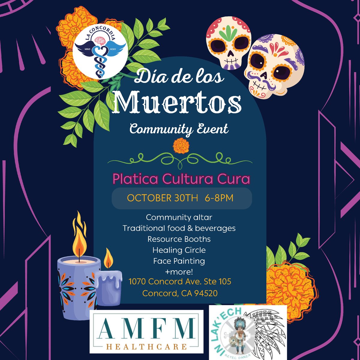 Join <a href="/laconcordiawc/">La Concordia Wellness Center</a> for a special event to celebrate community, culture, and healing through traditions such as Aztec dance performances, an ofrenda to honor loved ones,  face painting, and a space where attendees can share memories as a way of healing.