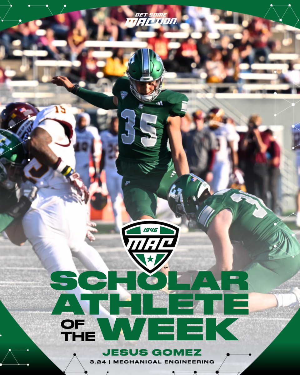 MACtion (@macsports) on Twitter photo Jesus Gomez
3.24 GPA
Mechanical Engineering
Gomez (<a href="/Jesusgoju/">Jesus Gomez</a>) had another perfect day kicking as the lefty went 3-for-3 in field goal attempts and 3-for-3 in PATs against Central Michigan to collect 12 points. The MAC leader with 66 points and 15 made field goals, Gรณmez is Jesus Gomez
3.24 GPA
Mechanical Engineering
Gomez (<a href="/Jesusgoju/">Jesus Gomez</a>) had another perfect day kicking as the lefty went 3-for-3 in field goal attempts and 3-for-3 in PATs against Central Michigan to collect 12 points. The MAC leader with 66 points and 15 made field goals, Gรณmez is