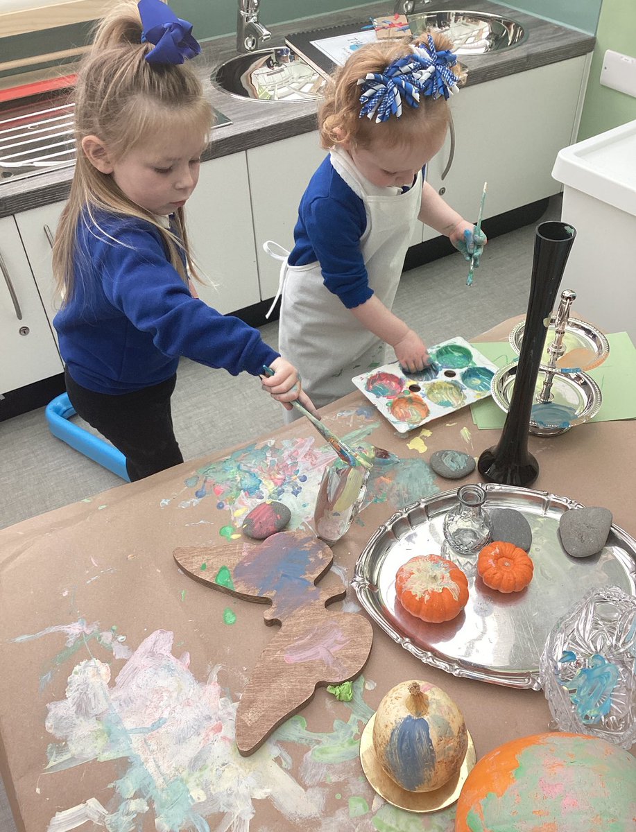Marresshouse's tweet image. Nurturing creativity by painting household objects in the under 3’s today. Household objects are familiar to the child, and painting them adds an imaginative layer, encouraging them to think creatively about ordinary things and their function in new ways. #childcenteredlearning